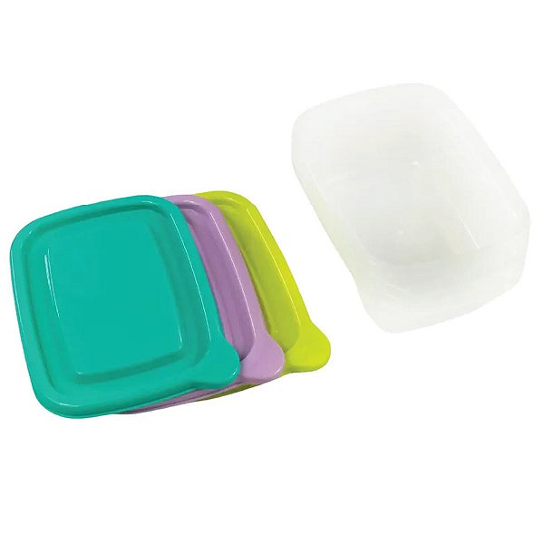 CONJUNTO DE POTES DE PLÁSTICO RETANGULARES 3 PÇS. 400 ML.