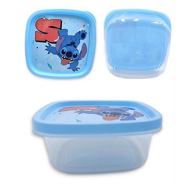 POTE QUADRADO COM TAMPA COLEÇÃO DISNEY STITCH 580 ML.