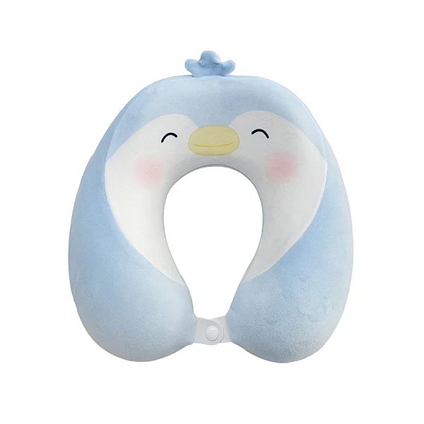 ALMOFADA DE PESCOÇO MODELO PINGUIM AZUL TAMANHO 29 X 29 CM.