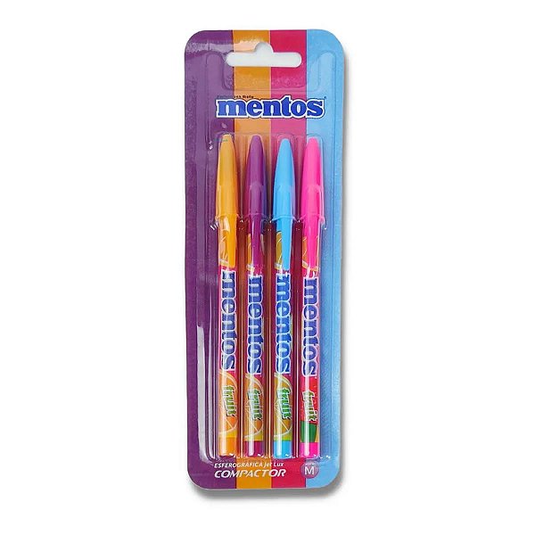 CANETAS ESFEROGRÁFICA JET LUX MENTOS COM CHEIRINHO 4 CORES