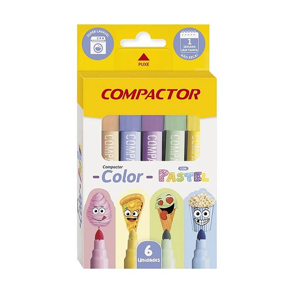 CANETAS HIDROGRÁFICAS COM 6 CORES PASTEL COMPACTOR