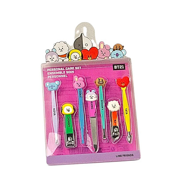 KIT MANICURE BT21 COM 7 PEÇAS EM AÇO INOX MINISO