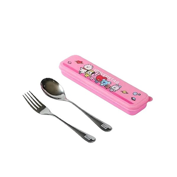 CONJUNTO DE TALHERES DE AÇO INOX COM  ESTOJO MODELO BT21  UNIVERSTAR COR ROSA