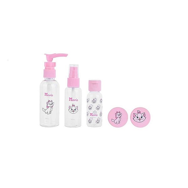 CONJUNTO DE FRASCOS PARA VIAGEM COLEÇÃO DISNEY GATA MARIE 5 PÇS.