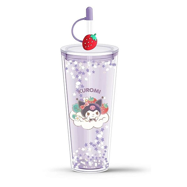 COPO PLÁSTICO COM CANUDO MODELO SANRIO KUROMI 800 ML.