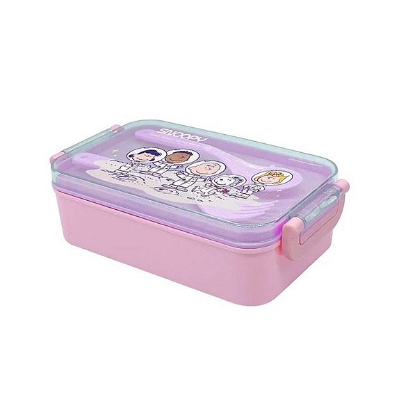 BENTO BOX COM TALHERES COLEÇÃO SNOOPY EXPLORADOR ESPACIAL 470 ML.