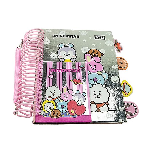 CADERNO 80 FOLHAS E BLOCO DE ANOTAÇÕES 20 FOLHAS BT21 UNIVERSTAR