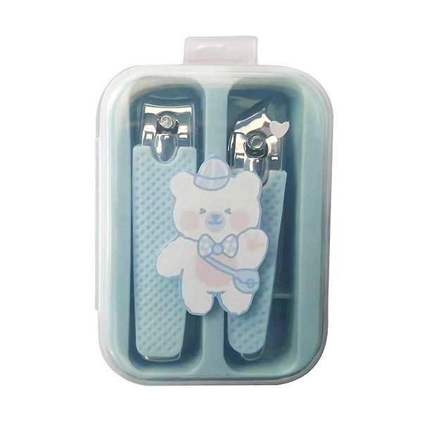 CORTADOR DE UNHAS COM ESTOJO DE URSINHO AZUL 2 PEÇAS.