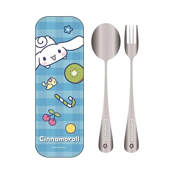 KIT DE TALHERES INOX COM ESTOJO SANRIO CINNAMOROLL 17 CM.