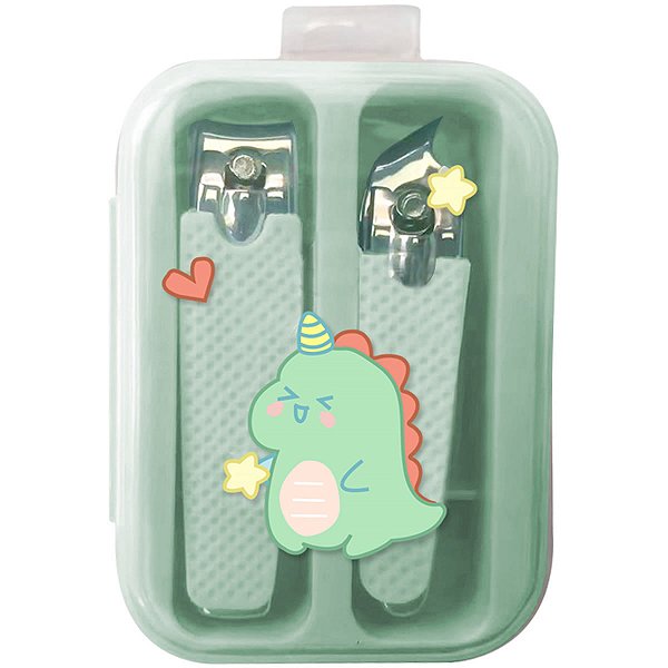CORTADOR DE UNHAS COM ESTOJO DINOSSAURO VERDE COM 2PEÇAS.