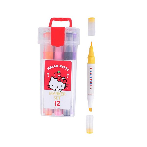 KIT CANETA MARCA TEXTO COLEÇÃO SANRIO HELLO KITTY 12 CORES