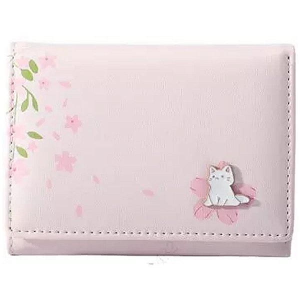 CARTEIRA COM PORTA CARTÃO COM ESTAMPA SAKURA ROSA TAMANHO 11CM.