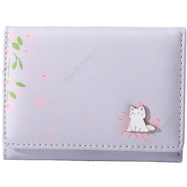CARTEIRA COM PORTA CARTÃO ESTAMPA SAKURA LILÁS TAMANHO 11 CM.