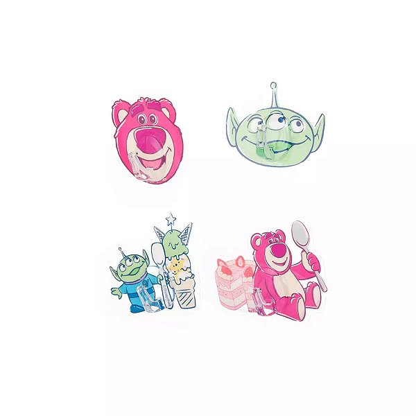 CONJUNTO DE GANCHOS ADESIVOS COLEÇÃO DISNEY LOTSO E ALLIEN 4 PÇS.
