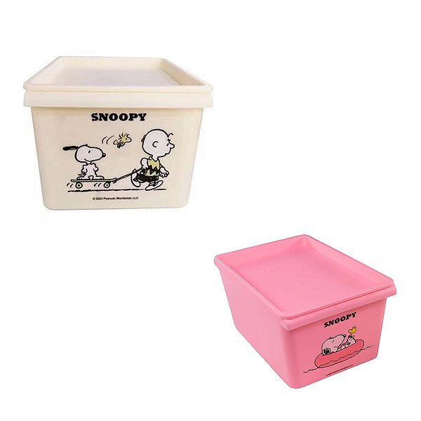 CAIXA DE ARMAZENAMENTO COM TAMPA COLEÇÃO SNOOPY 27 X 18,5 X 14 CM.