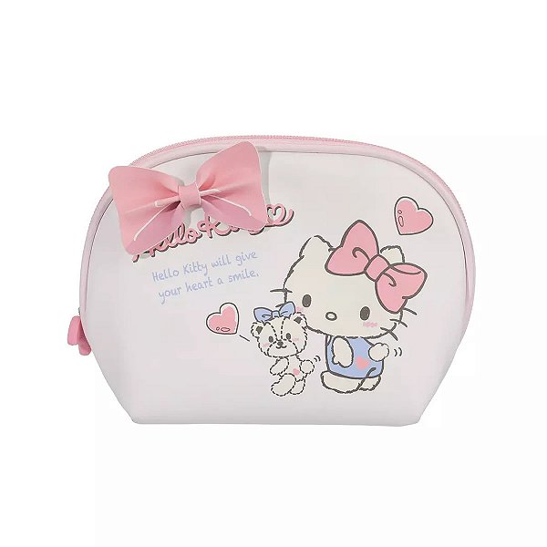 NECESSAIRE OVAL SANRIO HELLO KITTY COM LAÇO TAMANHO 21 CM.