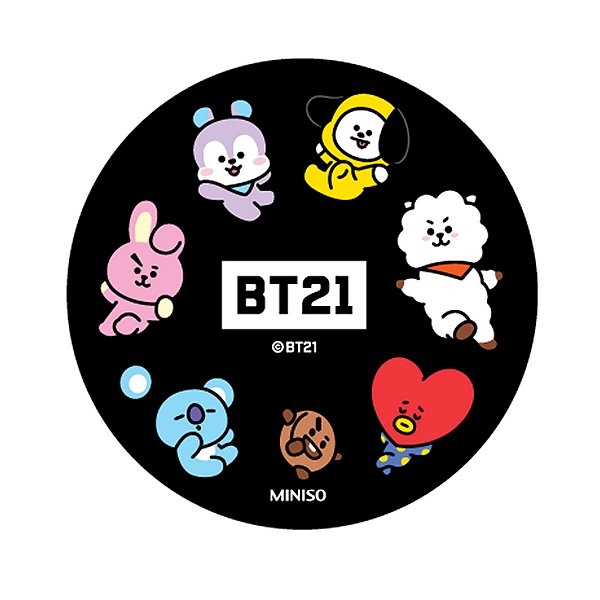 MOUSE PAD REDONDO COLEÇÃO BT21 PRETO 21 CM.