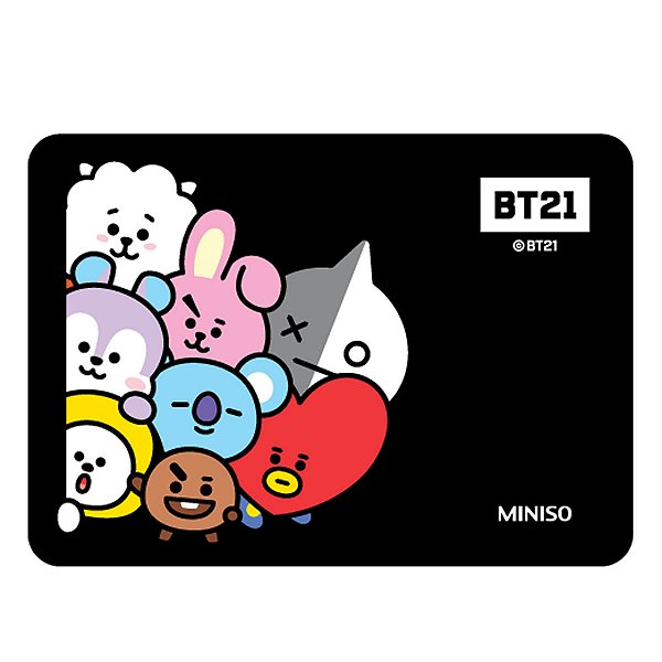 MOUSE PAD RETANGULAR COLEÇÃO BT21 PRETO 26 X 19 CM.