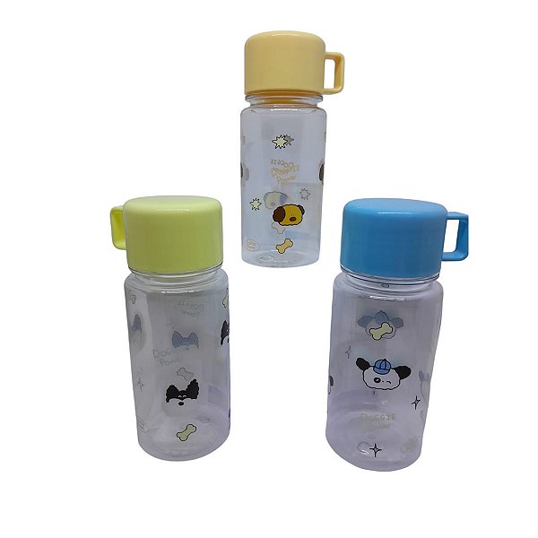 GARRAFA DE PLÁSTICO COM ALÇA COLEÇÃO DOGGIE POWER MINISO 390 ML.