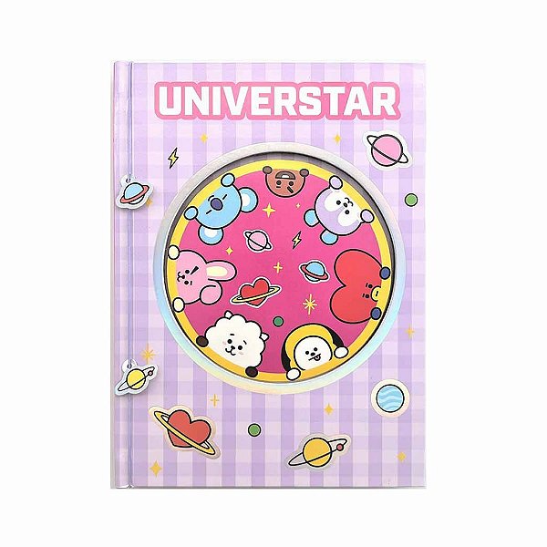 BLOCO DE ANOTAÇÕES CAPA DURA MODELO BT21 UNIVERSTAR 80 FOLHAS MINISO