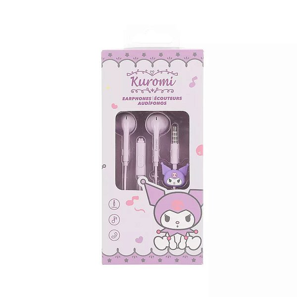 FONE DE OUVIDO COLEÇÃO SANRIO KUROMI P3 18 X 7,5 X 3 CM.
