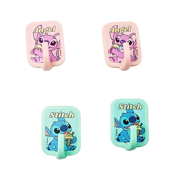 GANCHOS ADESIVOS COLEÇÃO DISNEY STITCH E ANGEL4 PEÇAS MINISO 5 CM CADA.