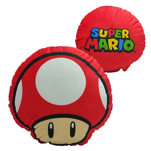 ALMOFADA COGUMELO VERMELHO COLEÇÃO SUPER MARIO 33 X 33 CM.