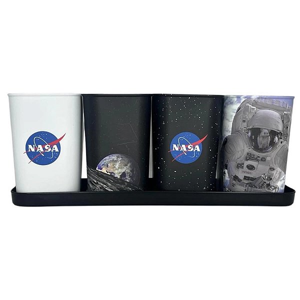CONJUNTO 4 PORTA CANETAS 1 BANDEJA NASA ESPACIAL 32 X 8,2 X 11,5 CM. MINISO
