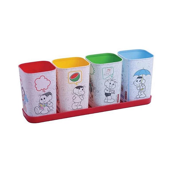 CONJUNTO 4 PORTA CANETAS 1 BANDEJA COLEÇÃO TURMA DA MONICA 32 X 8,2 X 11,5 CM. MINISO