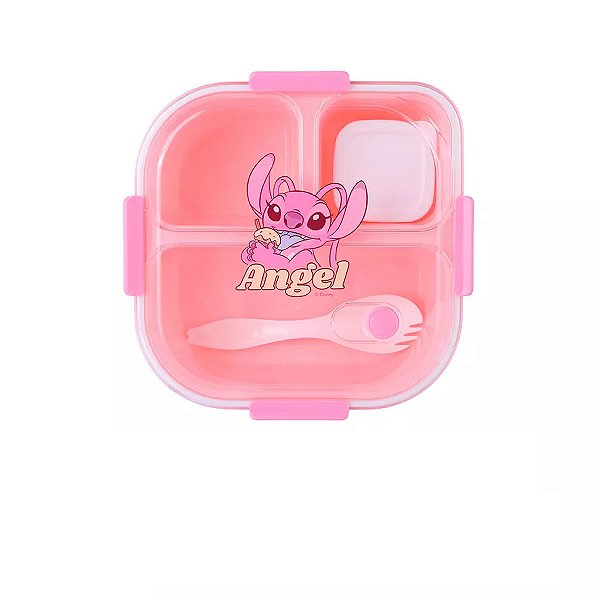 BENTO BOX 3 DIVISÕES E TALHER COLEÇÃO DISNEY ANGEL 1200 ML MINISO. 19 X 19 CM.