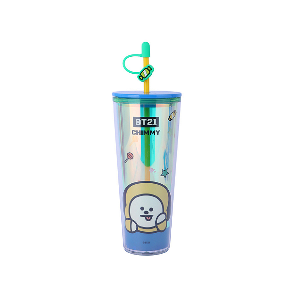 COPO DE CAMADA DUPLA COM CANUDO COLEÇÃO BT21 CHIMMY MINISO
