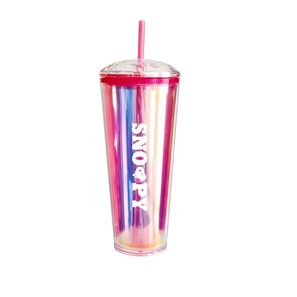 Copo de Plástico Snoopy Miniso Canudo Parede Dupla 800ml