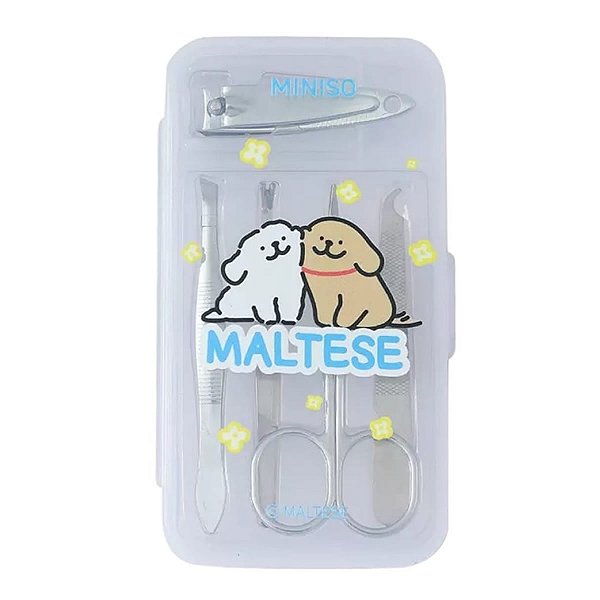KIT DE MANICURE COM ESTOJO COLEÇÃO MALTESE MINISO 5 PEÇAS.