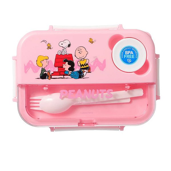 BENTO BOX COM TALHERES E 4 DIVISÓRIAS SNOOPY MINISO 1300 ML.