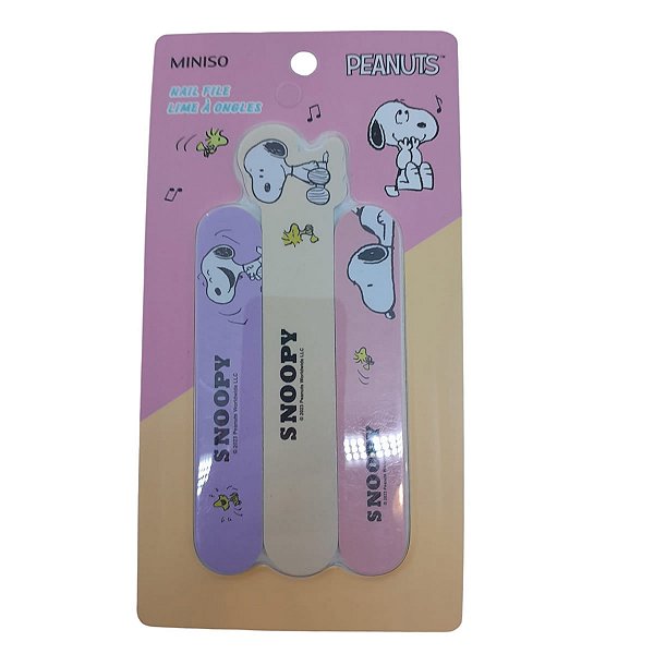 CONJUNTO DE LIXAS DE UNHA MODELO SNOOPY MINISO 3 PEÇAS 12 CM