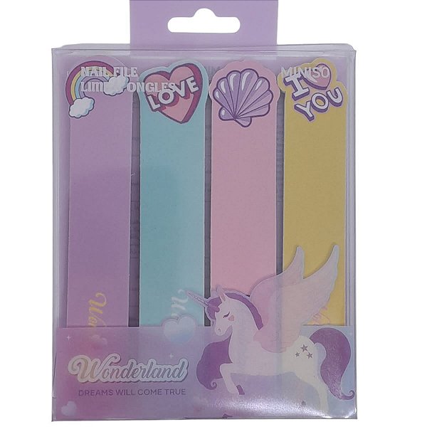 CONJUNTO DE LIXAS DE UNHA WONDERLAND UNICÓRNIO MINISO 4 PÇS.
