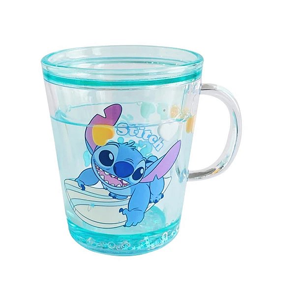 CANECA PLÁSTICO CAMADA DUPLA COLEÇÃO DISNEY LOVE STITCH MINISO.