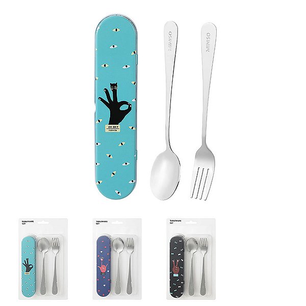 CONJUNTO DE TALHERES AÇO INOX COM ESTOJO MINISO 16 X 4 CM.