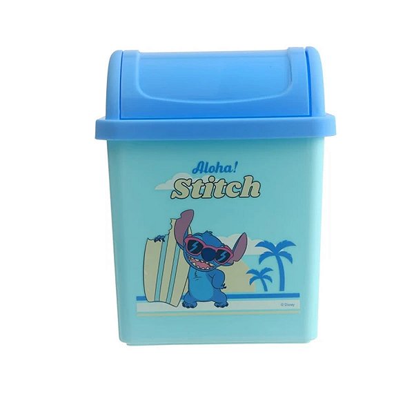 LIXEIRA DE MESA  COLEÇÃO STITCH COM PRANCHA MINISO 13 CM.