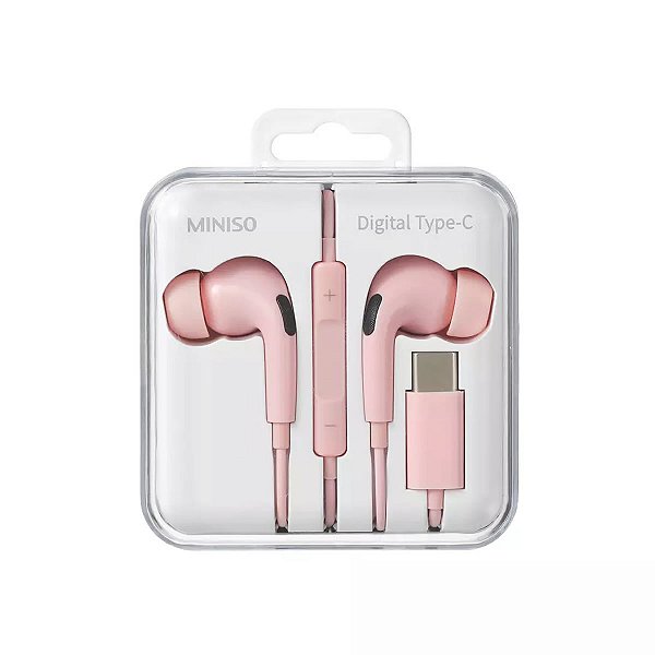 FONE DE OUVIDO DIGITAL TYPE C COM ESTOJO ROSA 110 CM. MINISO