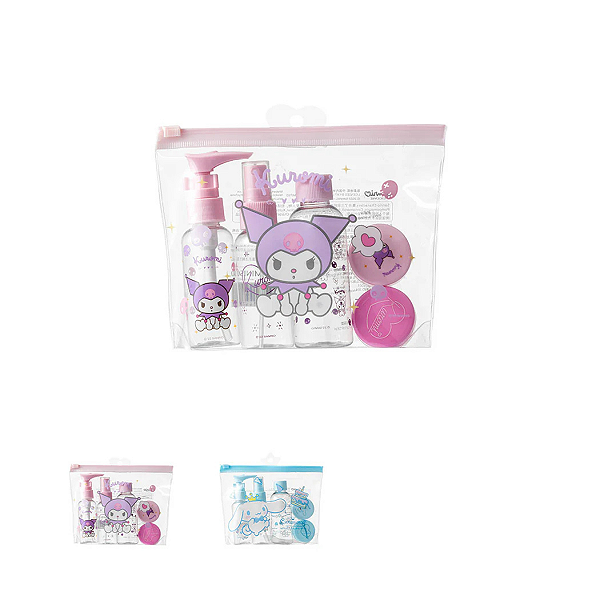 Kit Necessaire Com Frascos Sanrio Miniso Kuromi Cinnamoroll