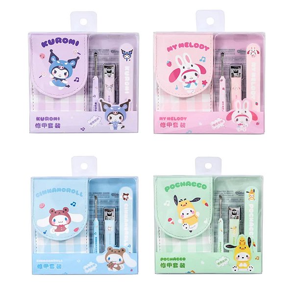 KIT MANICURE COM ESTOJO XADREZ E 3 PEÇAS COLEÇÃO SANRIO MINISO