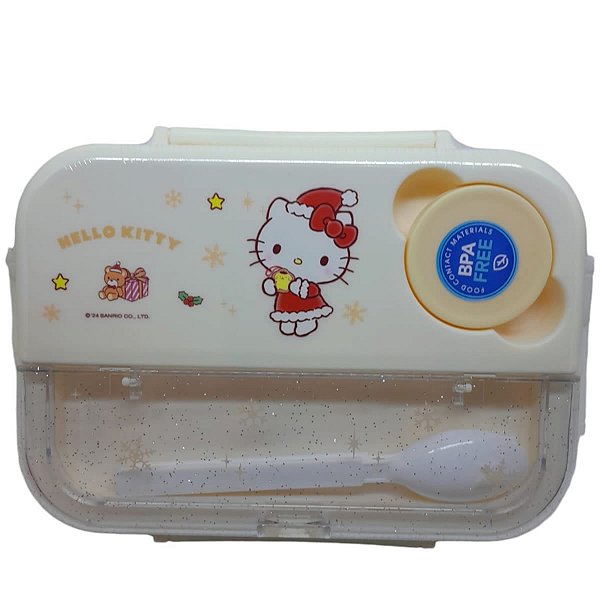 BENTO BOX COM TALHERES E 4 DIVISÓRIAS HELLO KITTY MINISO 1300 ML.