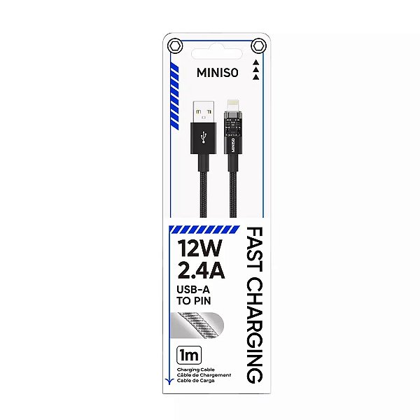 CABO CARREGADOR FIO TRANÇADO USB-A MINISO 1METRO.