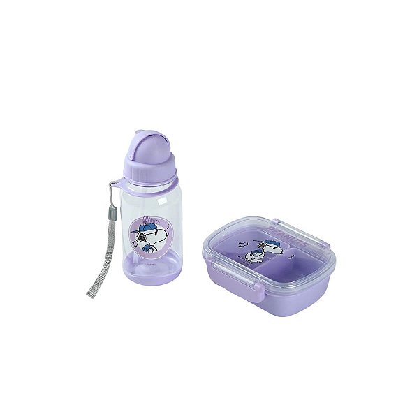 CONJUNTO BENTO BOX 360 ML. COM GARRAFA 450 ML. MINISO SNOOPY.