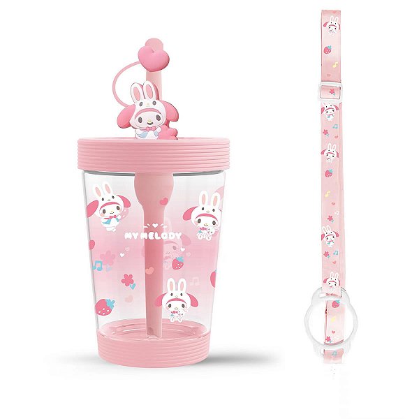 COPO TUMBLER COM CANUDO E ALÇA COLEÇÃO SANRIO MY MELODY 535 ML.