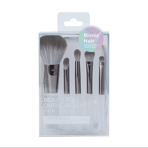 KIT MINI PINCEIS PARA MAQUIAGEM COM BOLSA 5 PEÇAS MINISO