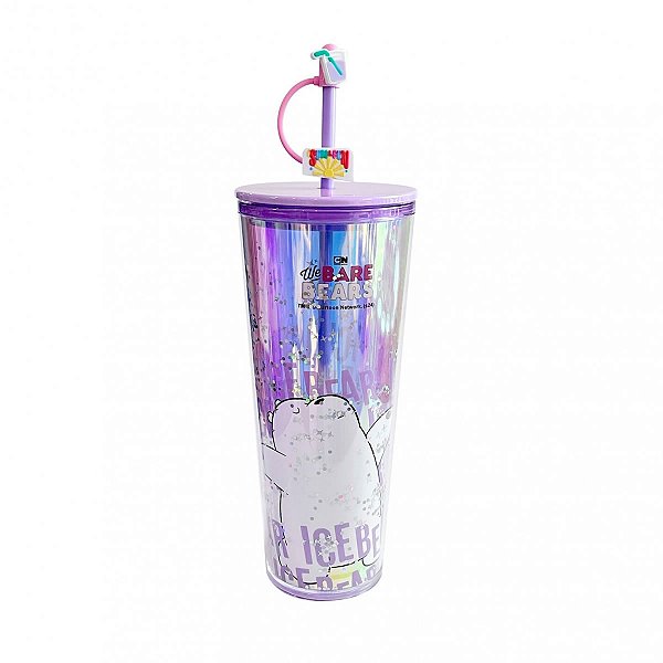 COPO COM CANUDO PAREDE DUPLA WE BARE BEARS POLAR MINISO 800 ML.