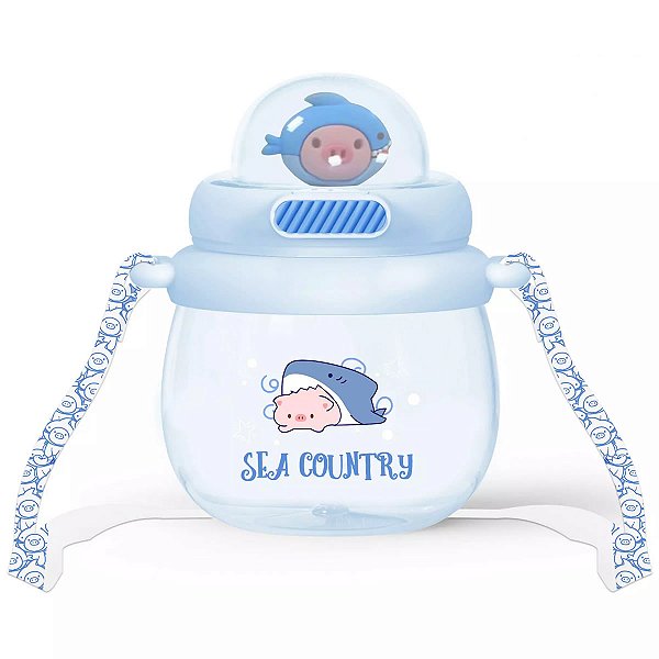 GARRAFA DE PLÁSTICO COM ALÇA GIGI TUBARÃO MINISO 800 ML.