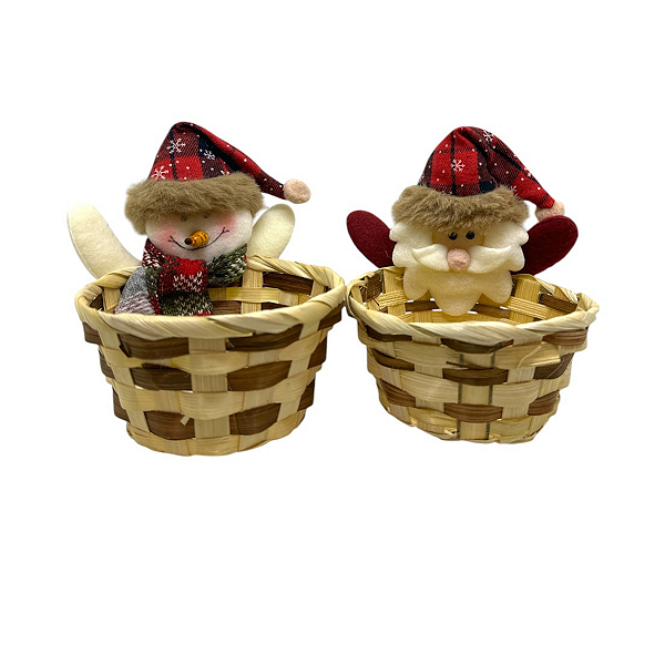 Cesta de Natal de palha Papai Noel Boneco de Neve Enfeites